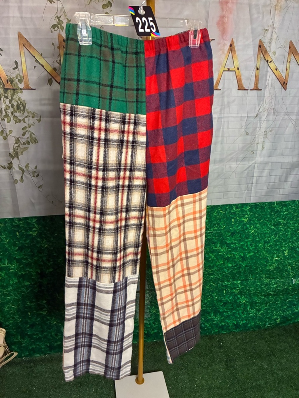 PacSun Patchwork Plaid Joggers in Green, Red, Cream, Navy